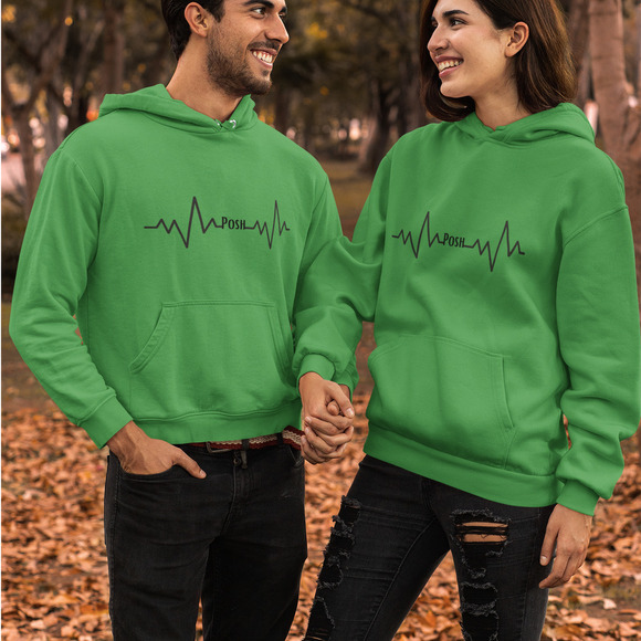 POSH Heartbeat Custom Green Black Long Sleeve Graphic Hoodie‎ Sweater XL - Picture 1 of 6